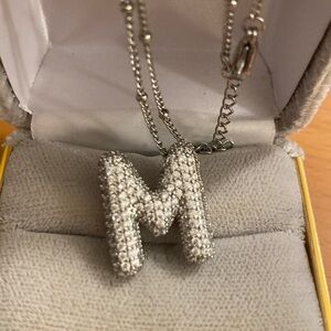 M Letter Bubble Initial Pendant Necklace